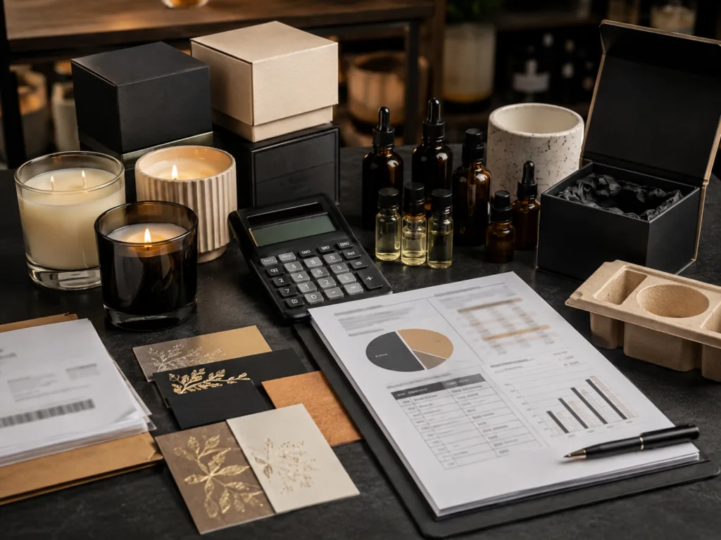 Top Luxury Candle Brands & Luxury Scented Candles Guide 2026 4 Luxury candle cost breakdown with fragrance oils vessels packaging and pricing documents