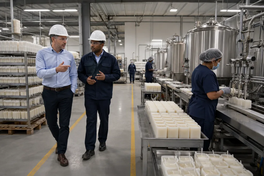 How to Choose a Candle Manufacturer: The Complete Buyer’s Checklist 2 Candle factory audit showing production equipment, organized workstations and manufacturing capacity