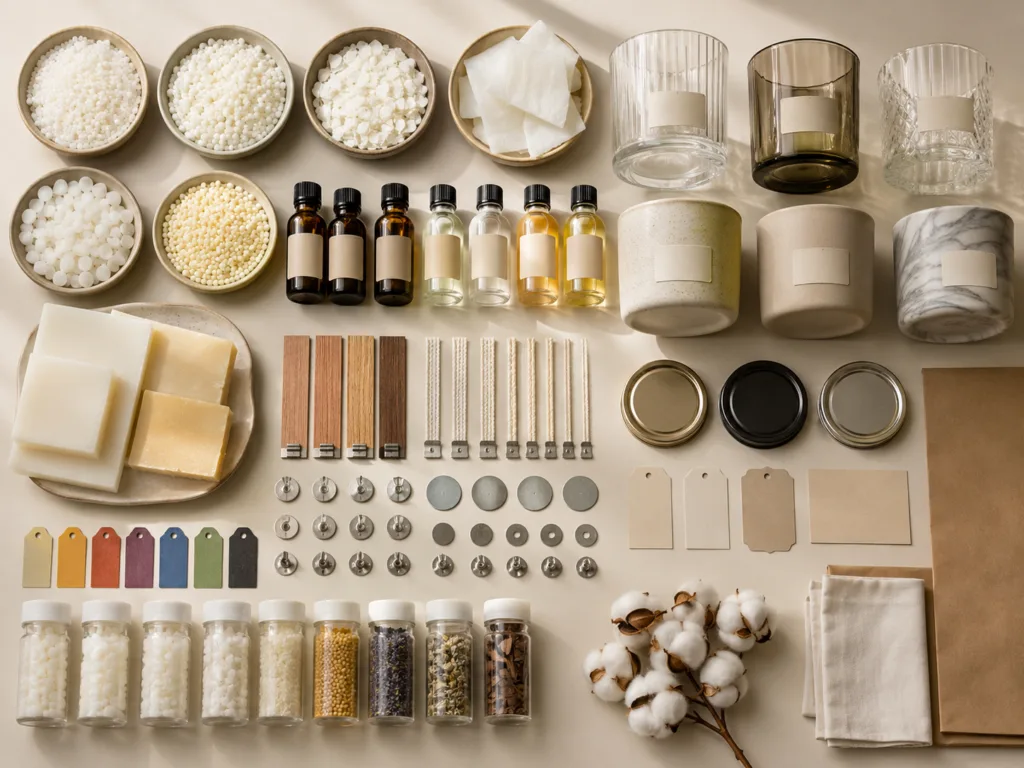 How to Choose a Candle Manufacturer: The Complete Buyer’s Checklist 3 Candle raw material traceability with wax, fragrance oils, wicks, dyes and vessel samples