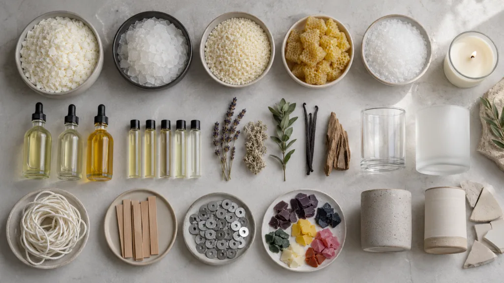 How Much Does It Cost to Start a Private Label Candle Brand? 3 Soy, coconut, rapeseed, beeswax and paraffin materials with fragrance oils, wicks and candle vessels.