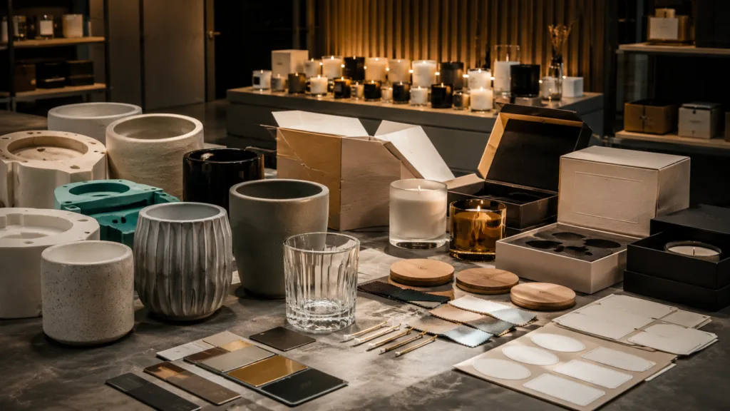 How Much Does It Cost to Start a Private Label Candle Brand? 4 Custom candle vessel prototypes, molds, lids and luxury packaging developed for a private label collection.