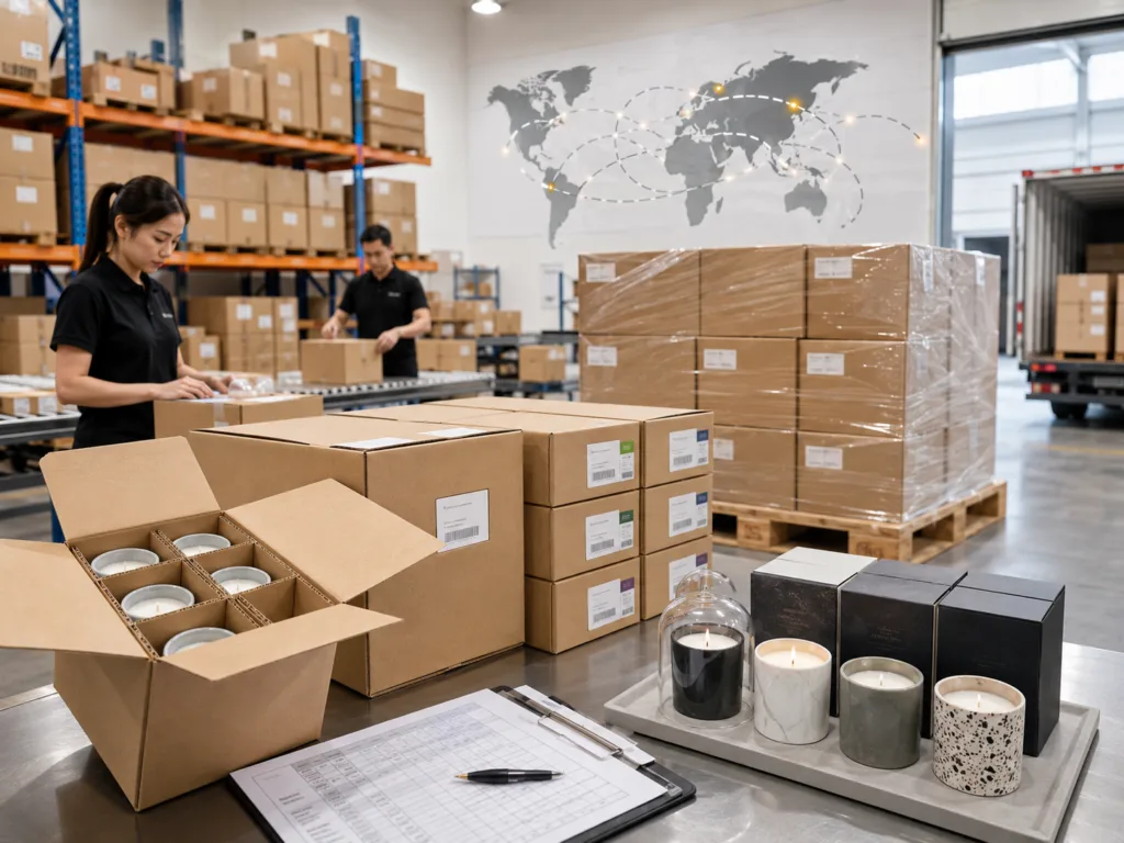 B2B Hospitality Procurement: Sourcing Bespoke Amenities and Signature Room Candles for Five-Star Hotel Chains 5 Export-ready cartons of custom hotel candles prepared for multi-property hospitality restocking and bulk delivery.