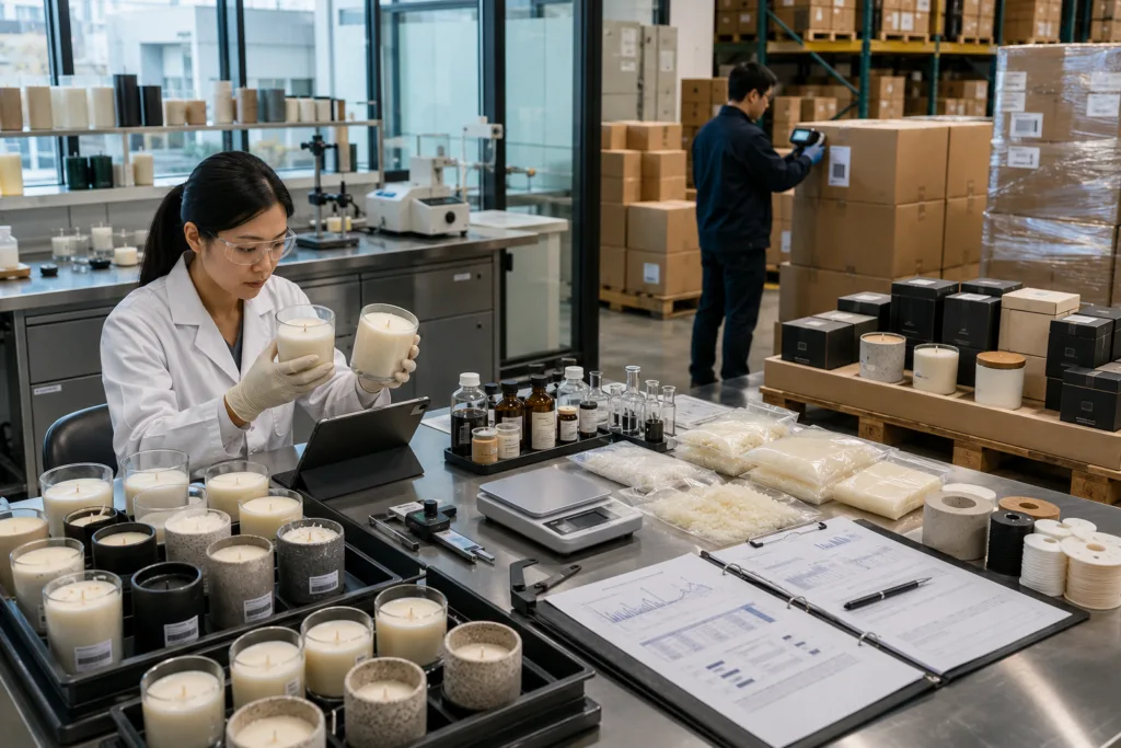 Candle Safety Testing: What Brands and Importers Need to Know 6 Third-party candle testing and batch traceability connecting approved samples with private label production and export orders.
